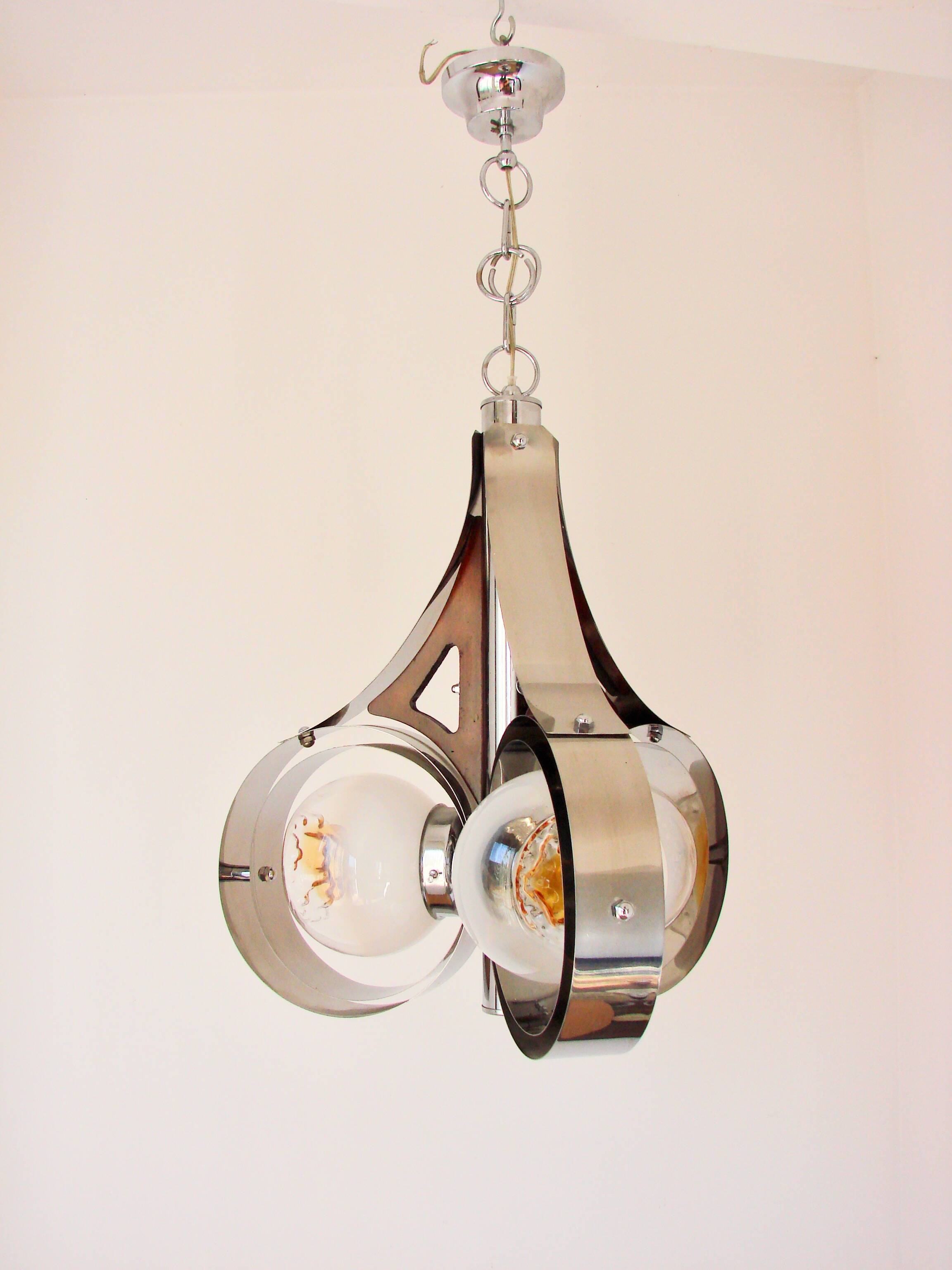 Mazzega Murano pendant lamp, Italy, 1970s – chrome and art glass