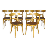 Set of 6 Fischel 1932 bistro chairs with exceptional wooden seats