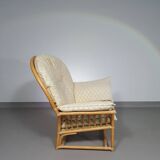 Chaise longue surdimensionnée en rotin/bambou avec coussins d'origine. Années 1970