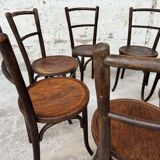Série de 7 anciennes chaises bistrot Baumann bois courbé assise ronde