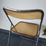 Seventies stainless steel and caramel chairs