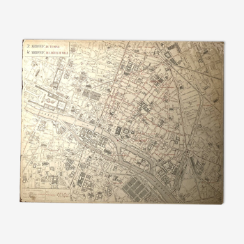 Carte ancienne cartonnée de Paris - 3ème et 4ème Arrondissement