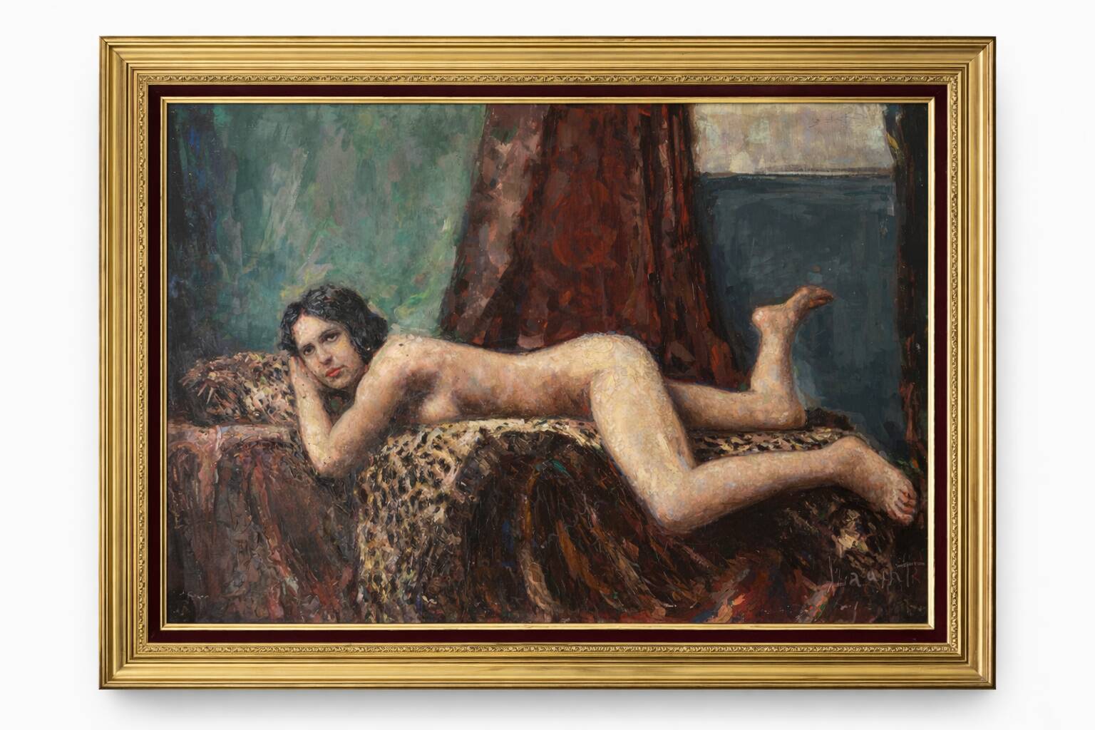 Ancient nude female painting signed Laudati, oil on canvas, French school 20th century.