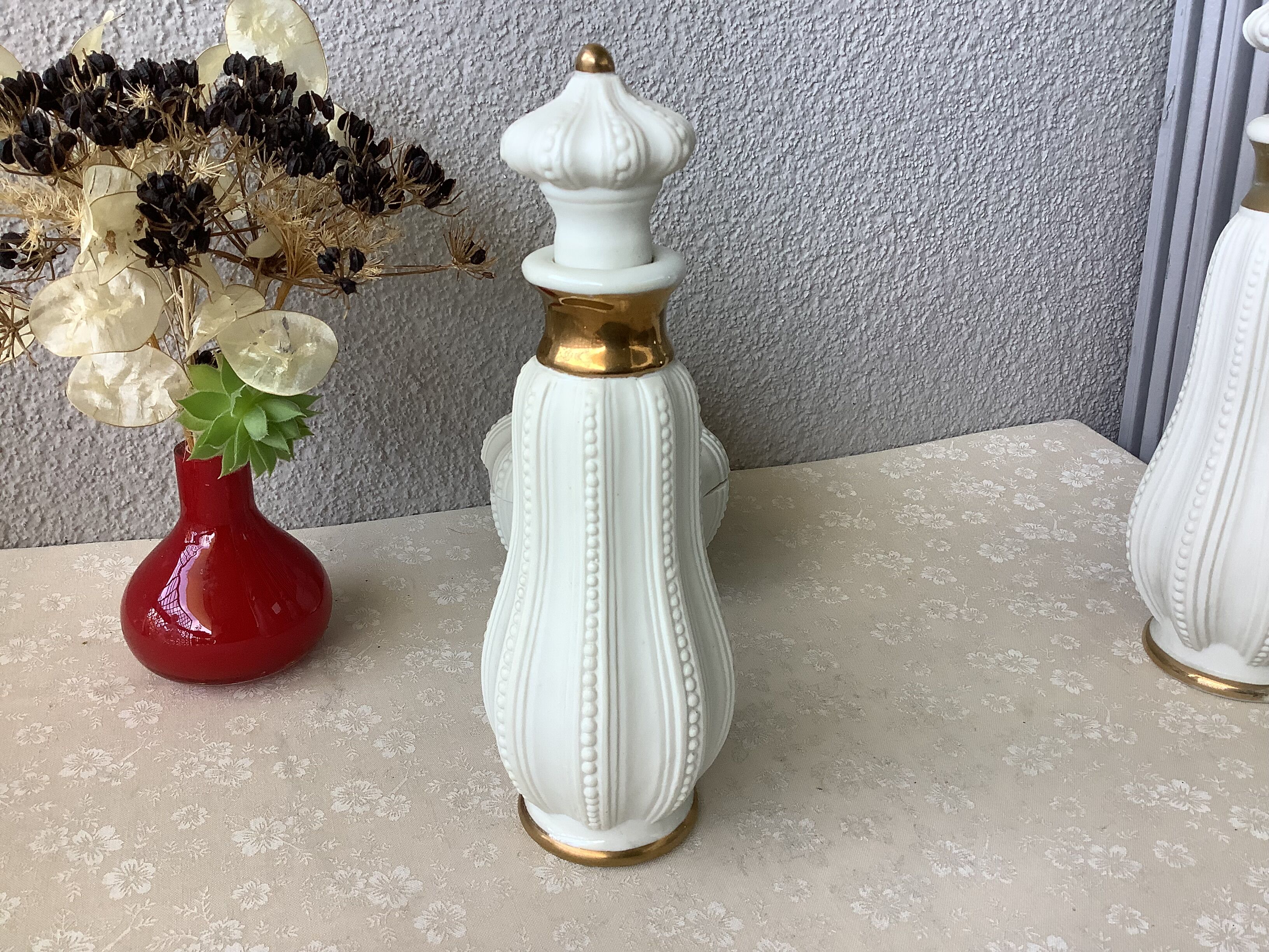 3 porcelain biscuit bottles from La Couleuvre art deco