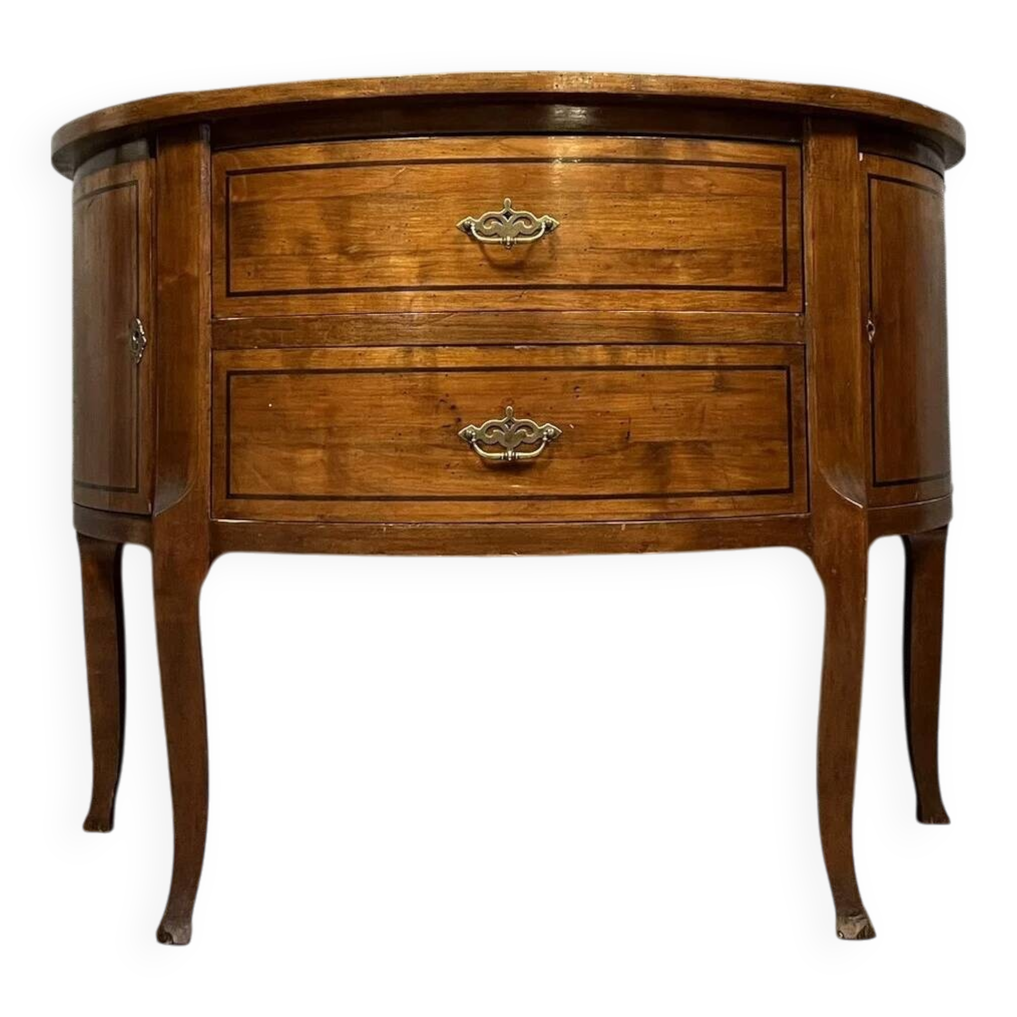 Louis XV / Louis XVI Transition style half-moon chest of drawers in marquetry mahogany