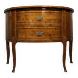 Commode demi-lune en acajou marqueté style Transition Louis XV - Louis XVI