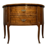 Louis XV / Louis XVI Transition style half-moon chest of drawers in marquetry mahogany