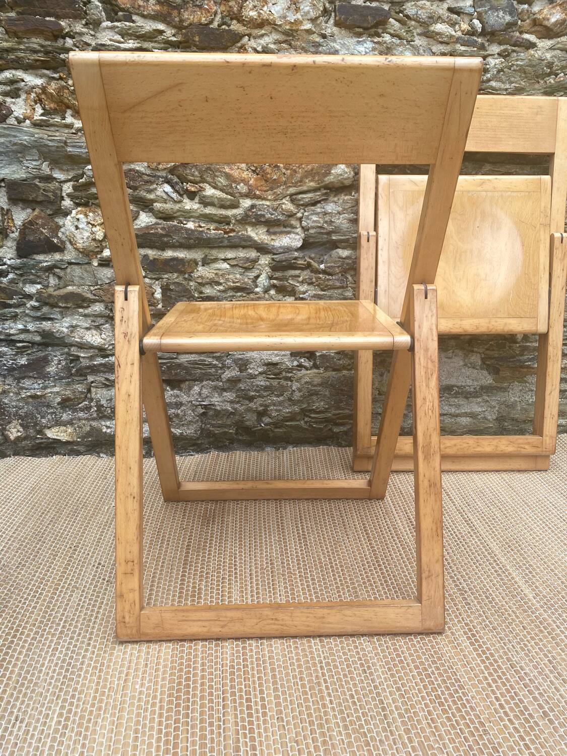 Extra flat vintage beech folding chairs