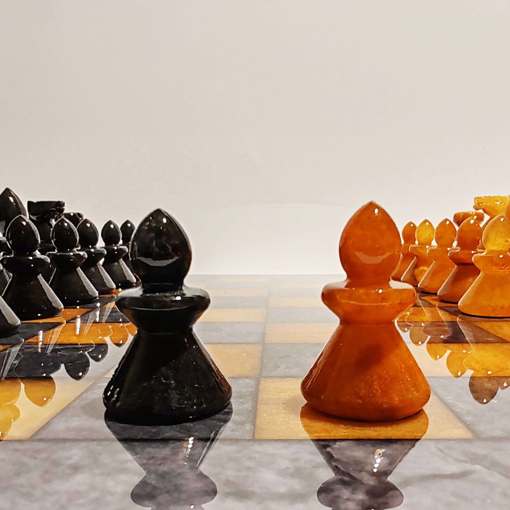 1970s Big Chess Set in Hand Carved Alabaster of Volterra - Black and Brown