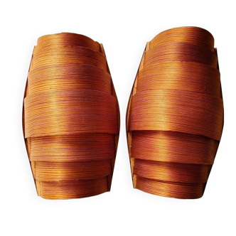 Vintage Danish pine wall lamps, 1960s, set of 2