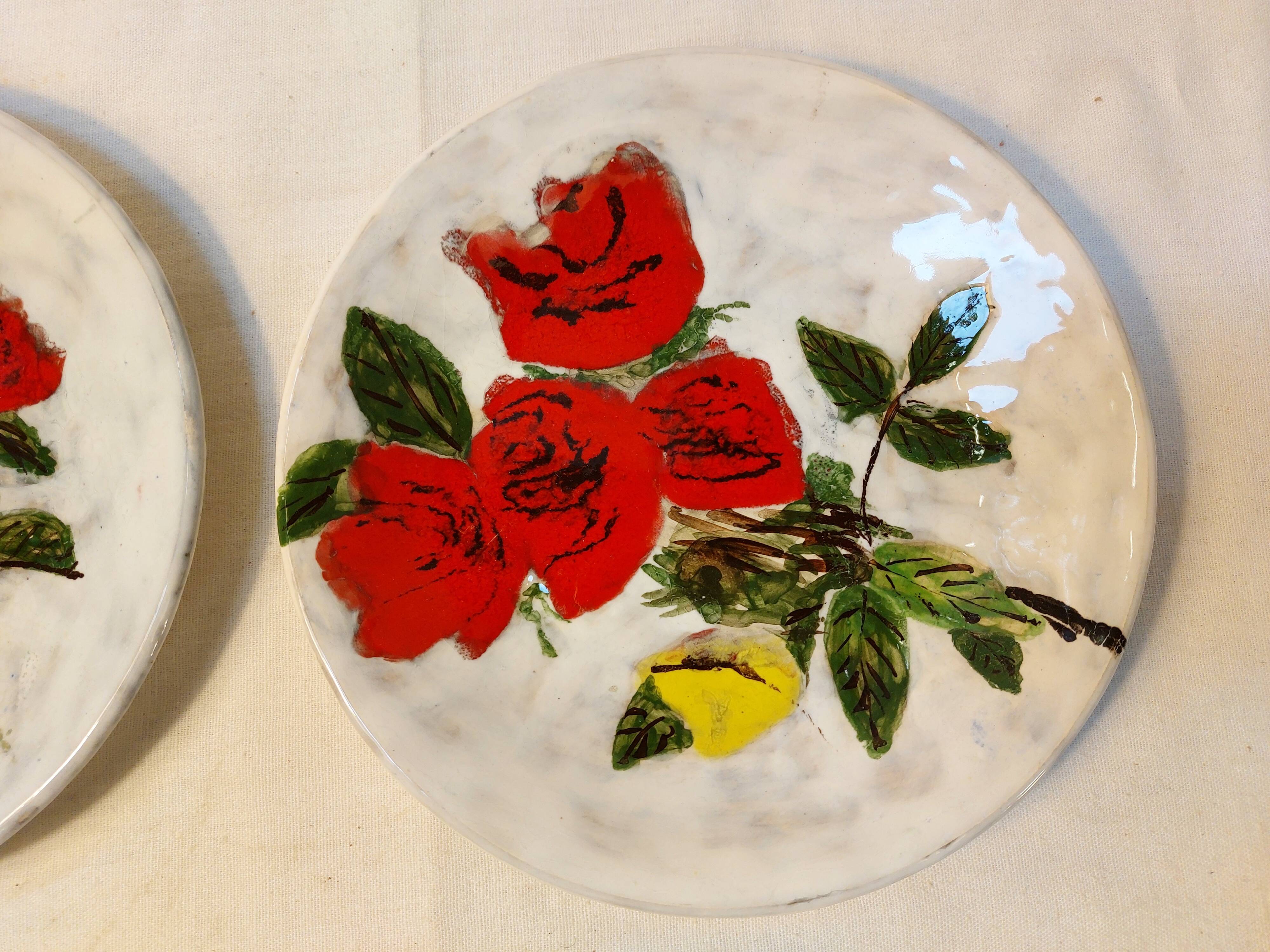 Set of 2 glazed ceramic dessert plates signed ZINGARO - Italy 1960s