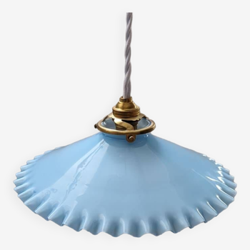 Suspension lampshade opaline serrated pale blue art deco Ø24.5
