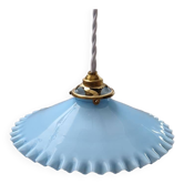 Suspension lampshade opaline serrated pale blue art deco Ø24.5