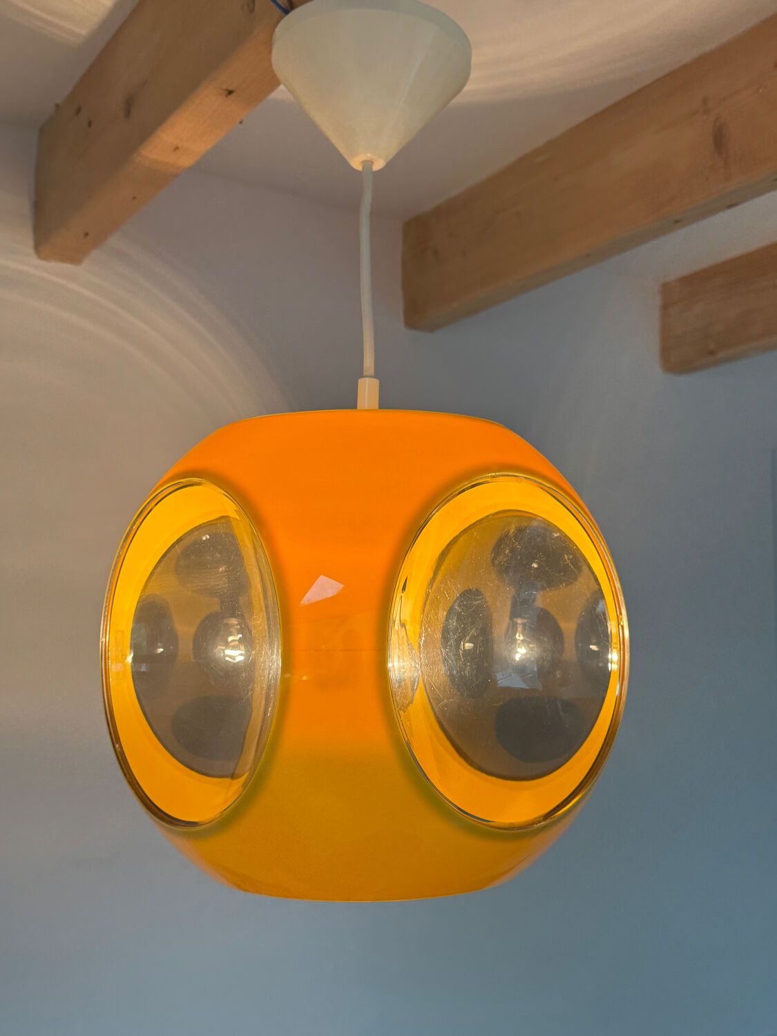 Yellow UFO Space Age suspension attributed to Luigi Colani, 1970s.
