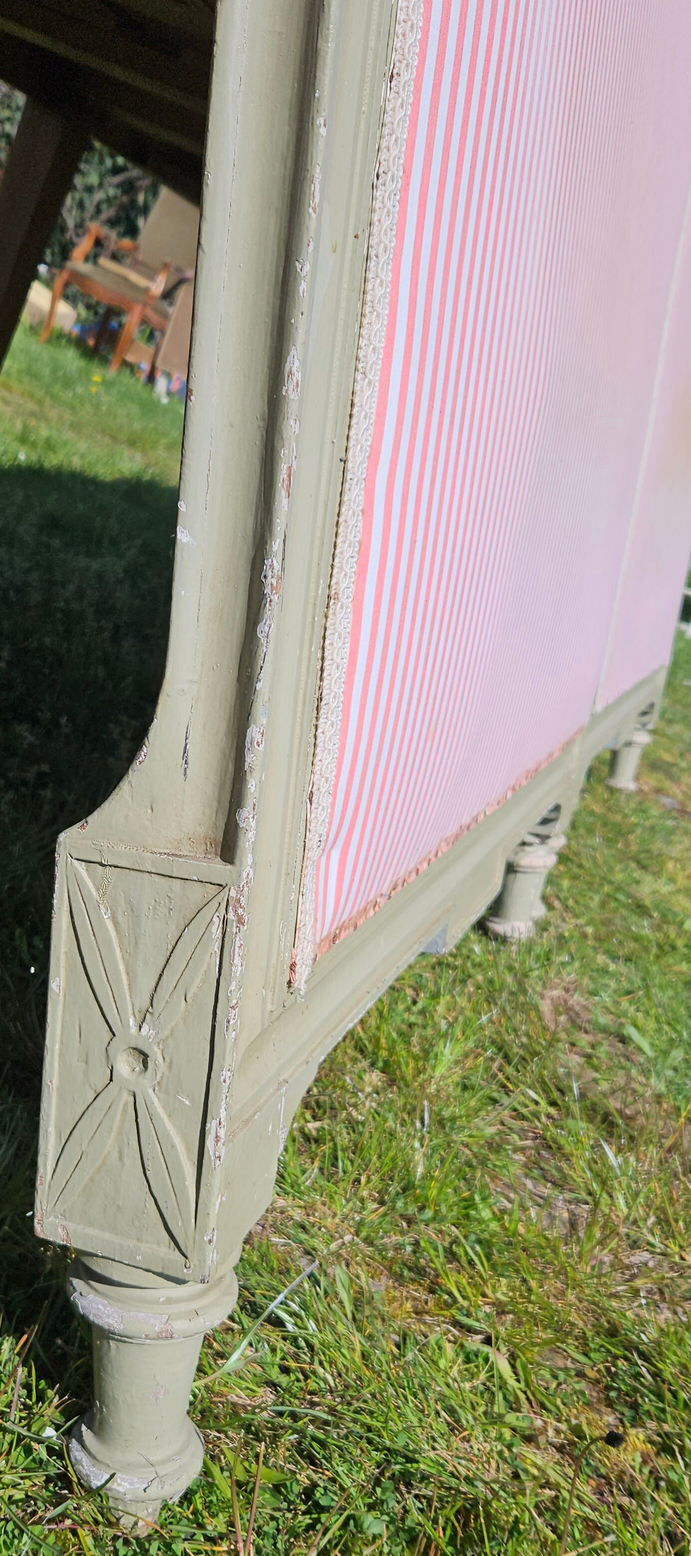 2 headboards striped fabric and wood painted putty color