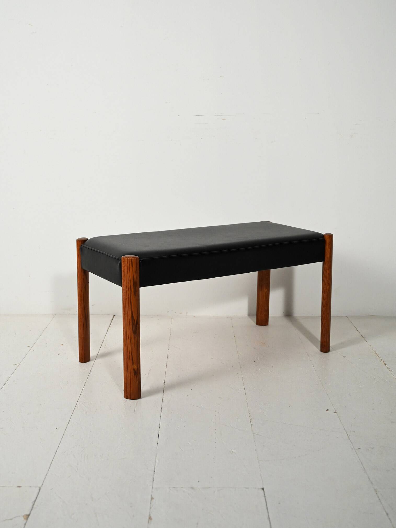 Scandinavian Teak Stool with Leather