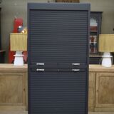 Solid oak shuttered wardrobe, anthracite grey, French work circa 1950