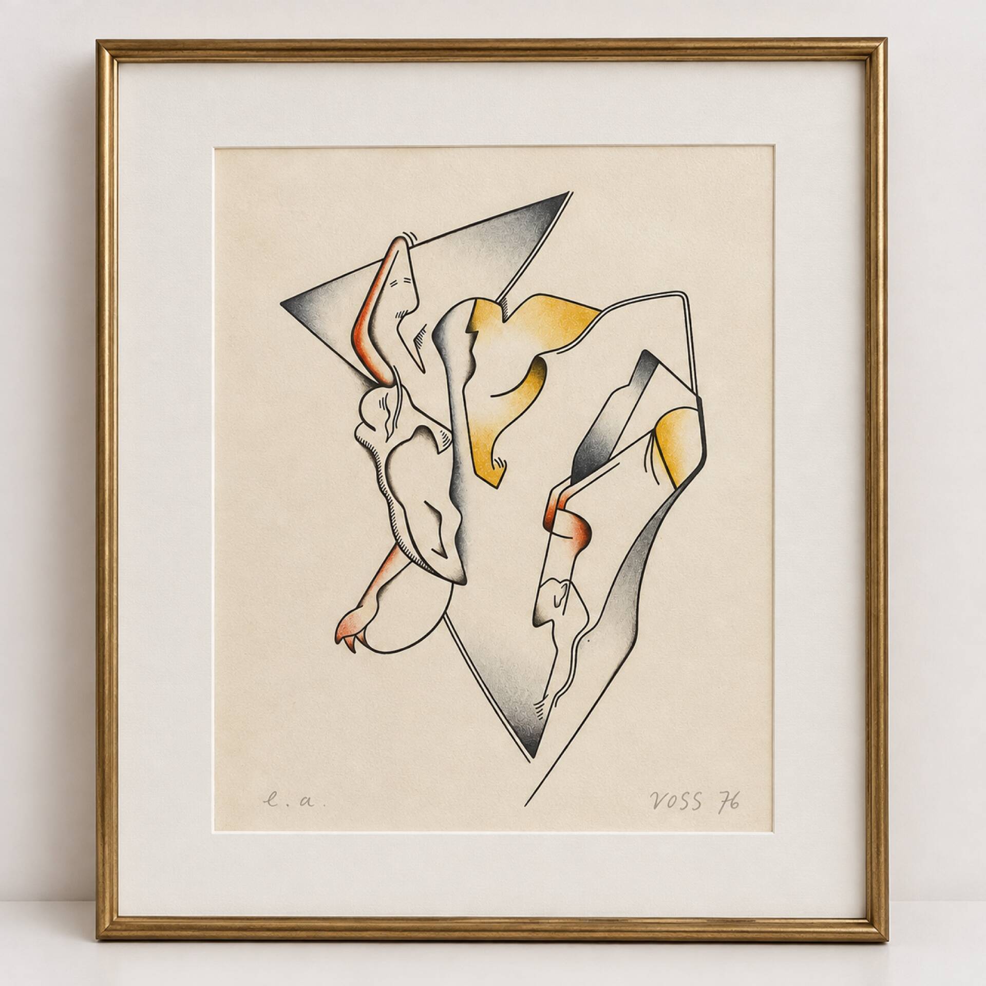 Lithograph jan voss 1976 / abstract surrealist modernist vintage