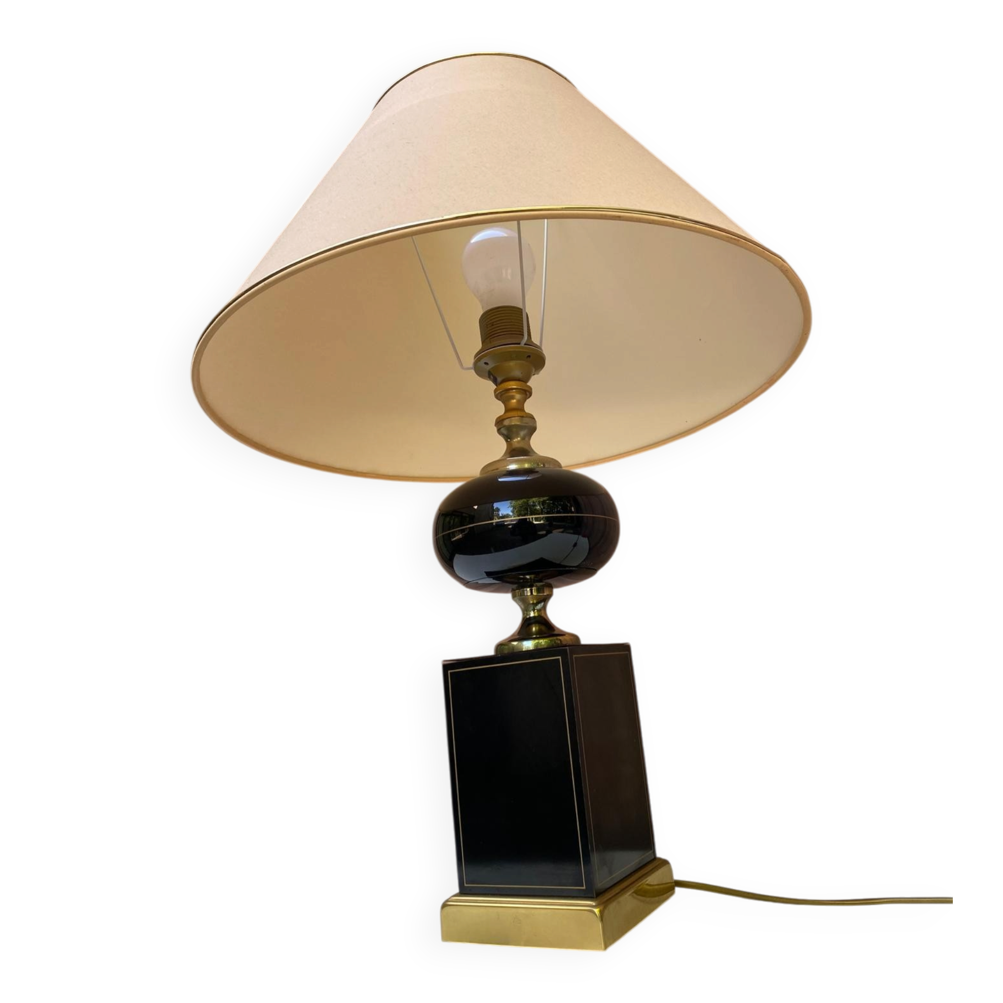 Table lamp by Le Dauphin Recency black and gold ceramic