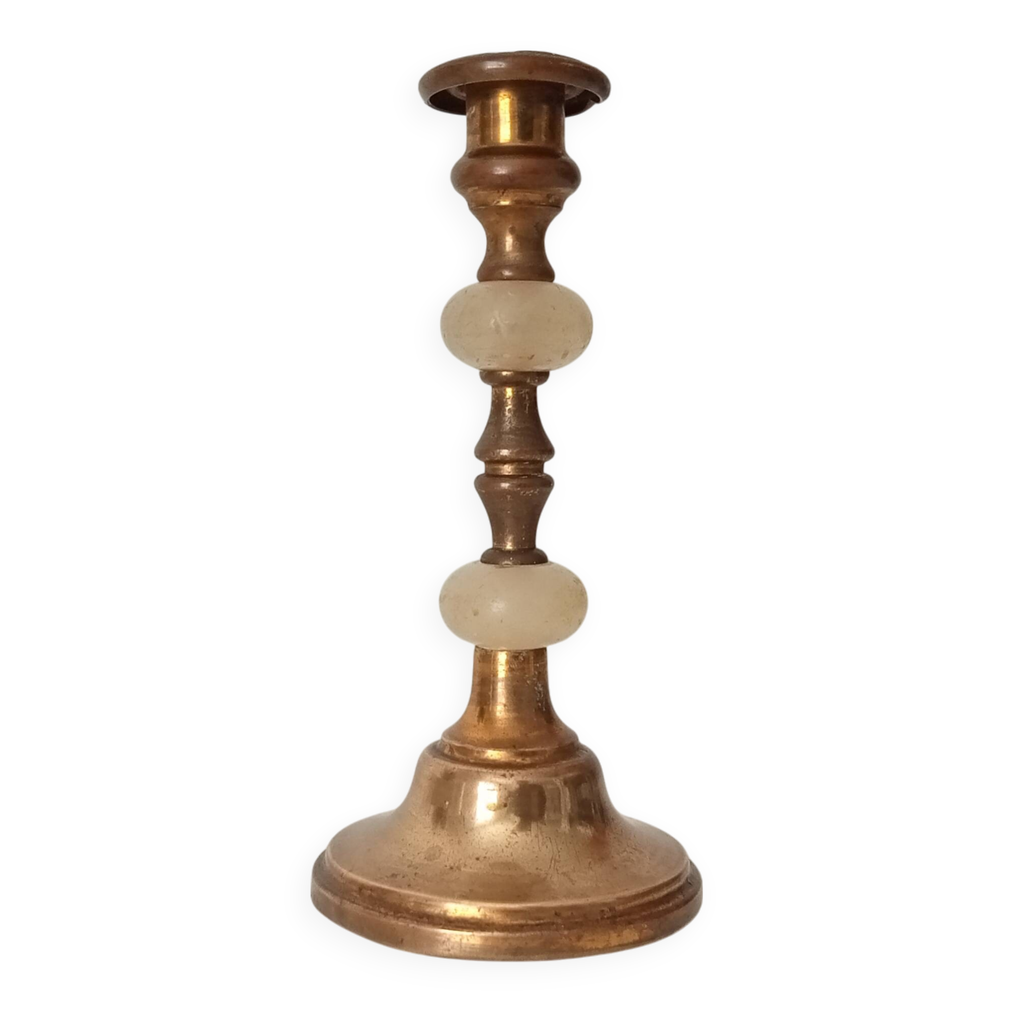 Antique brass and alabaster candlestick
