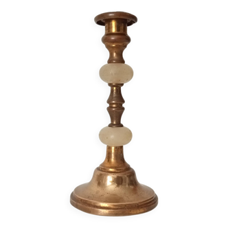Antique brass and alabaster candlestick