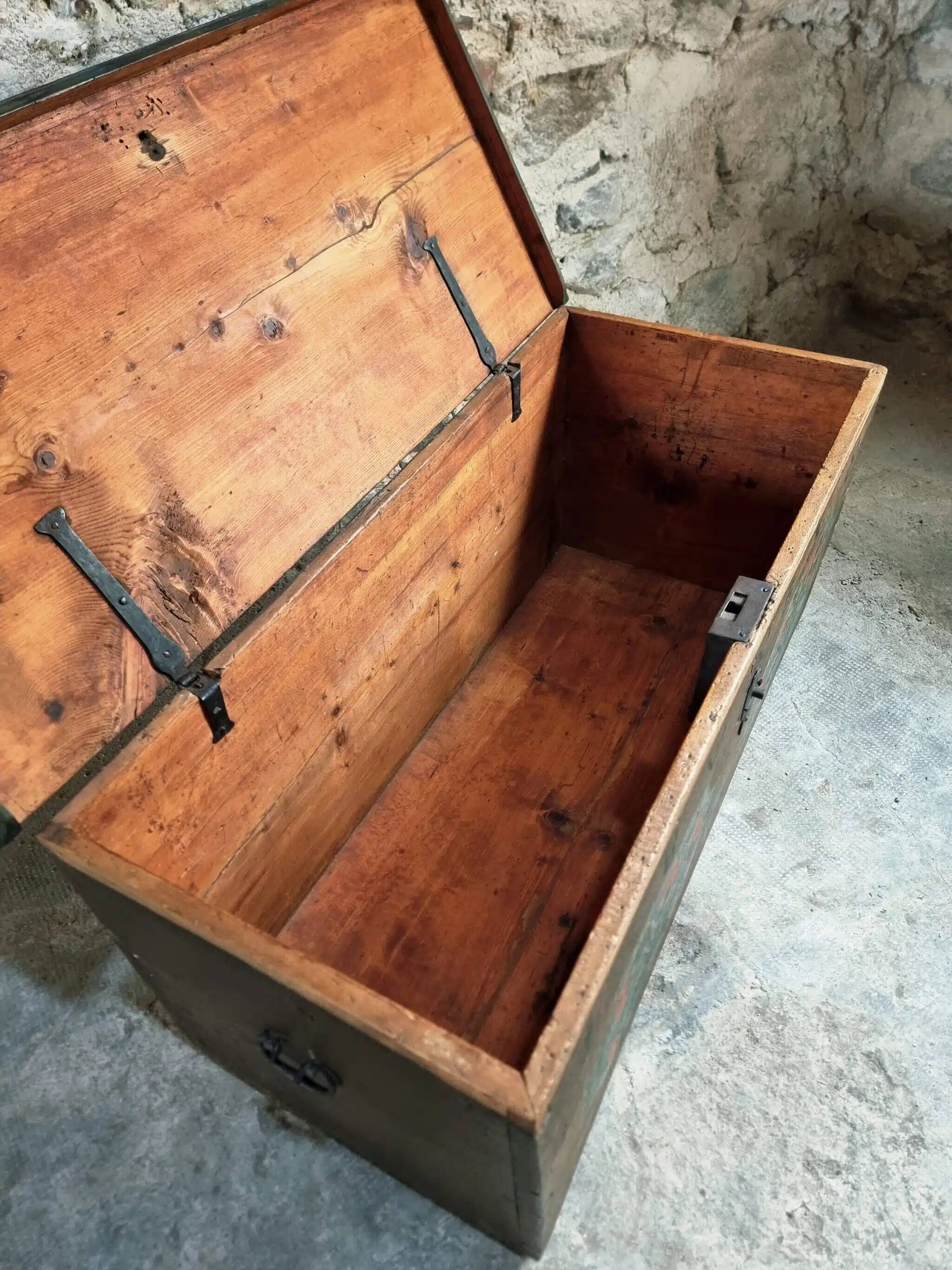 Antique French pine chest – 1838, painted folk art