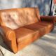 Sofa club leather 3 places buttoned back finish studded and velvet