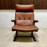 Scandinavian leather lounge chair by Elsa & Nordahl Solheim for Rybo Rykken, 1960s