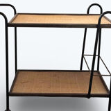 Vintage steel and rattan dessert trolley on wheels