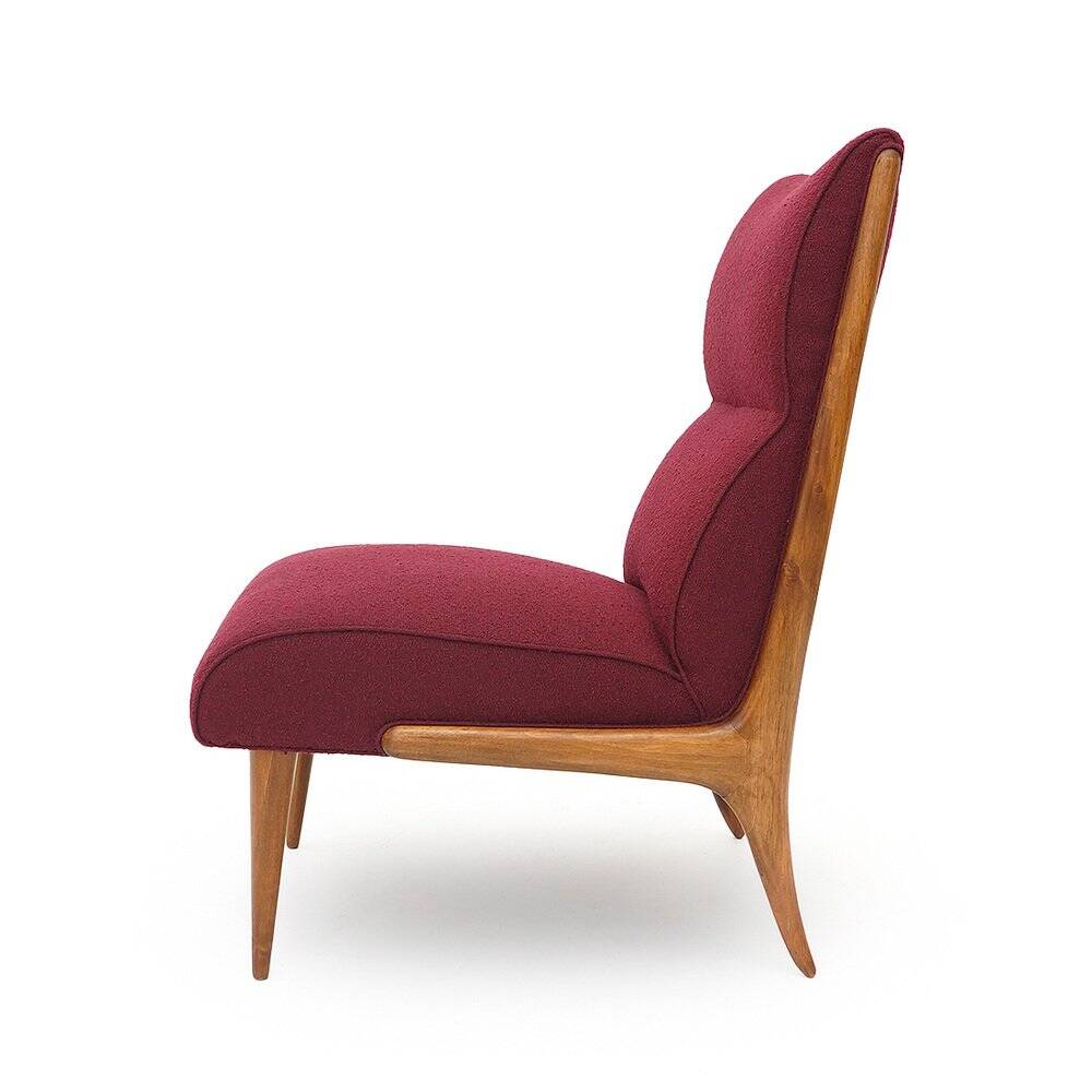 Set of wooden and boucle chairs, 1940s