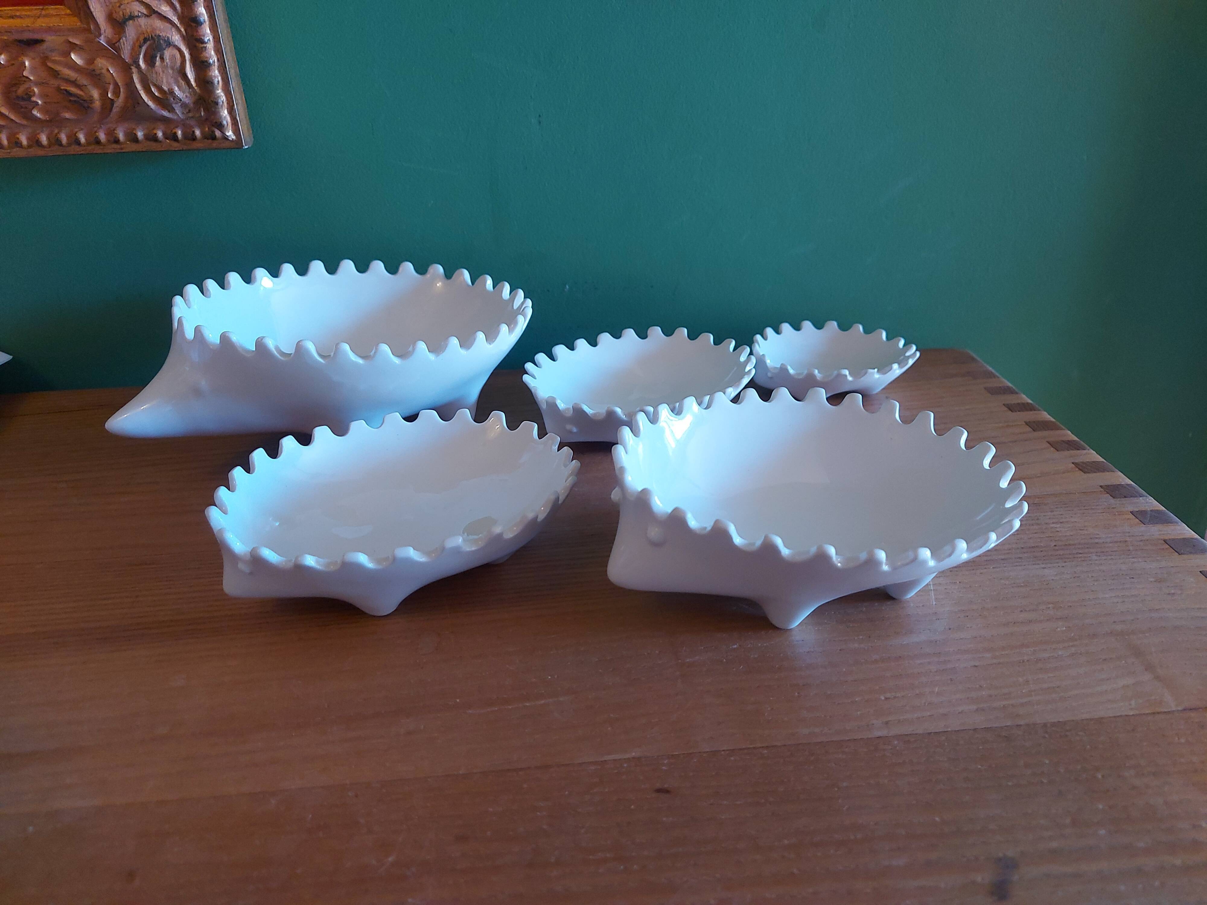 Stackable pocket set zoomorphic , ceramic este , italy " herissons "