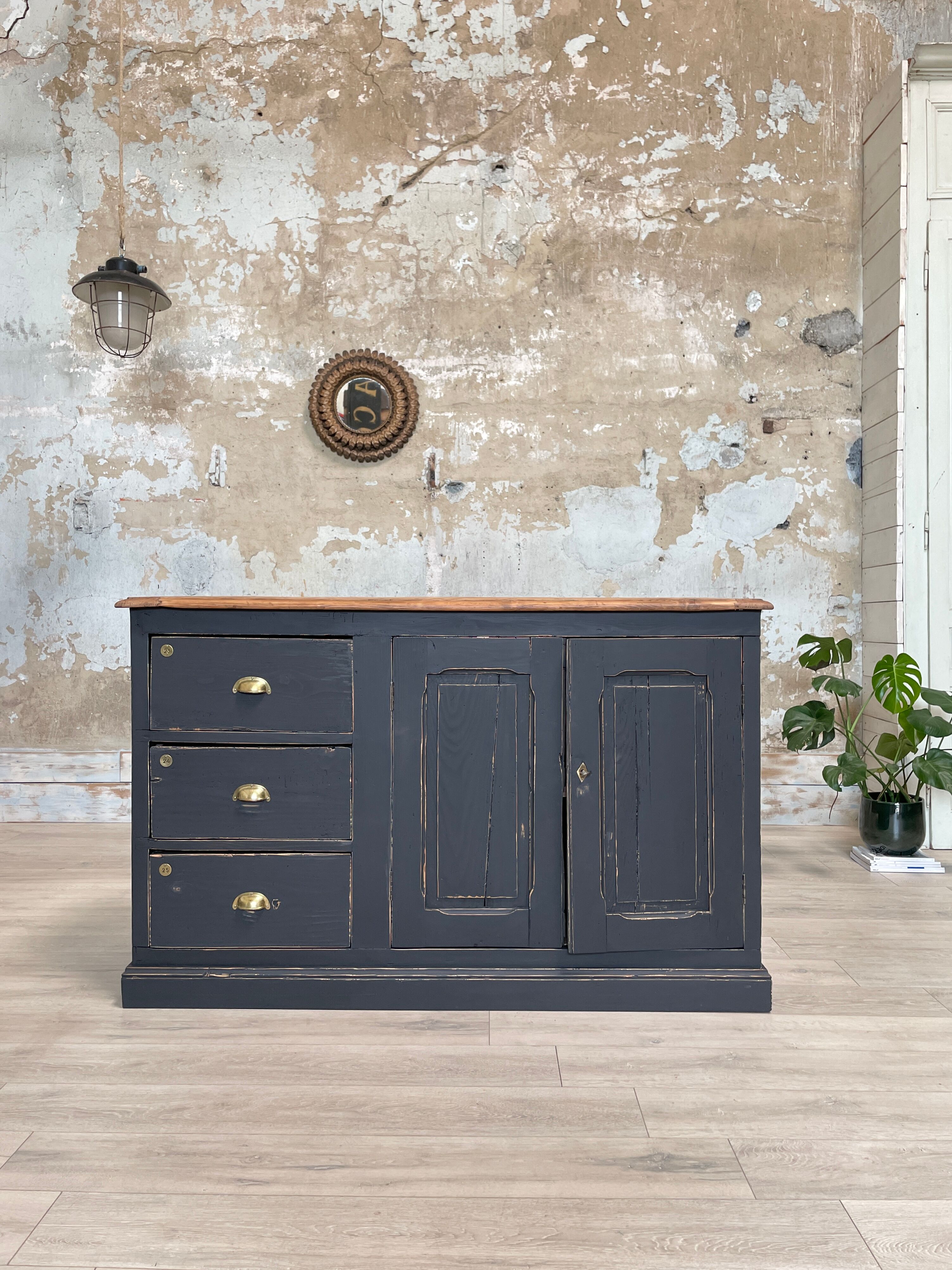 Craft furniture in patinated fir, circa 1950.