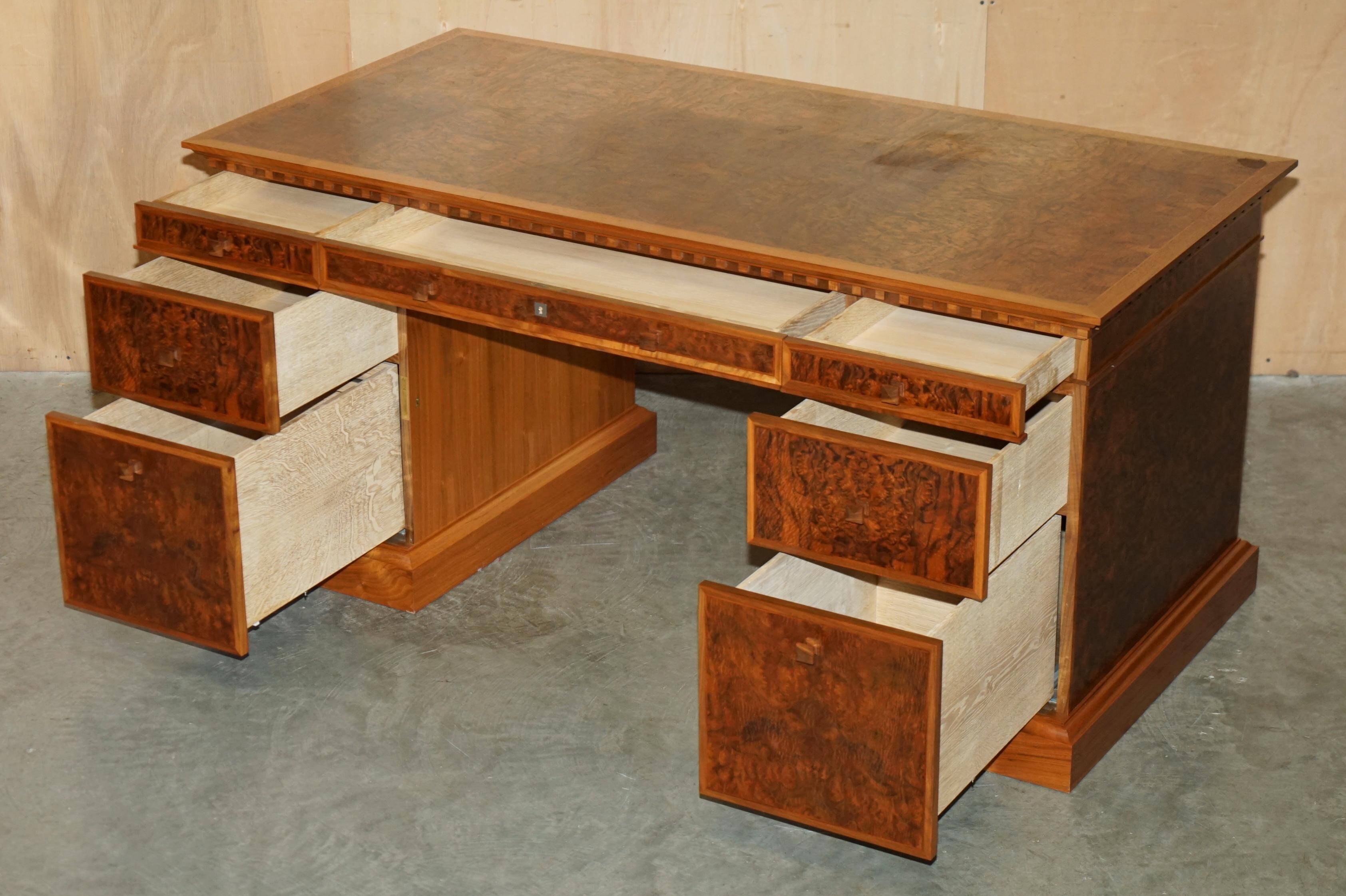 David Linley Burr walnut chest of drawers for light restoration.