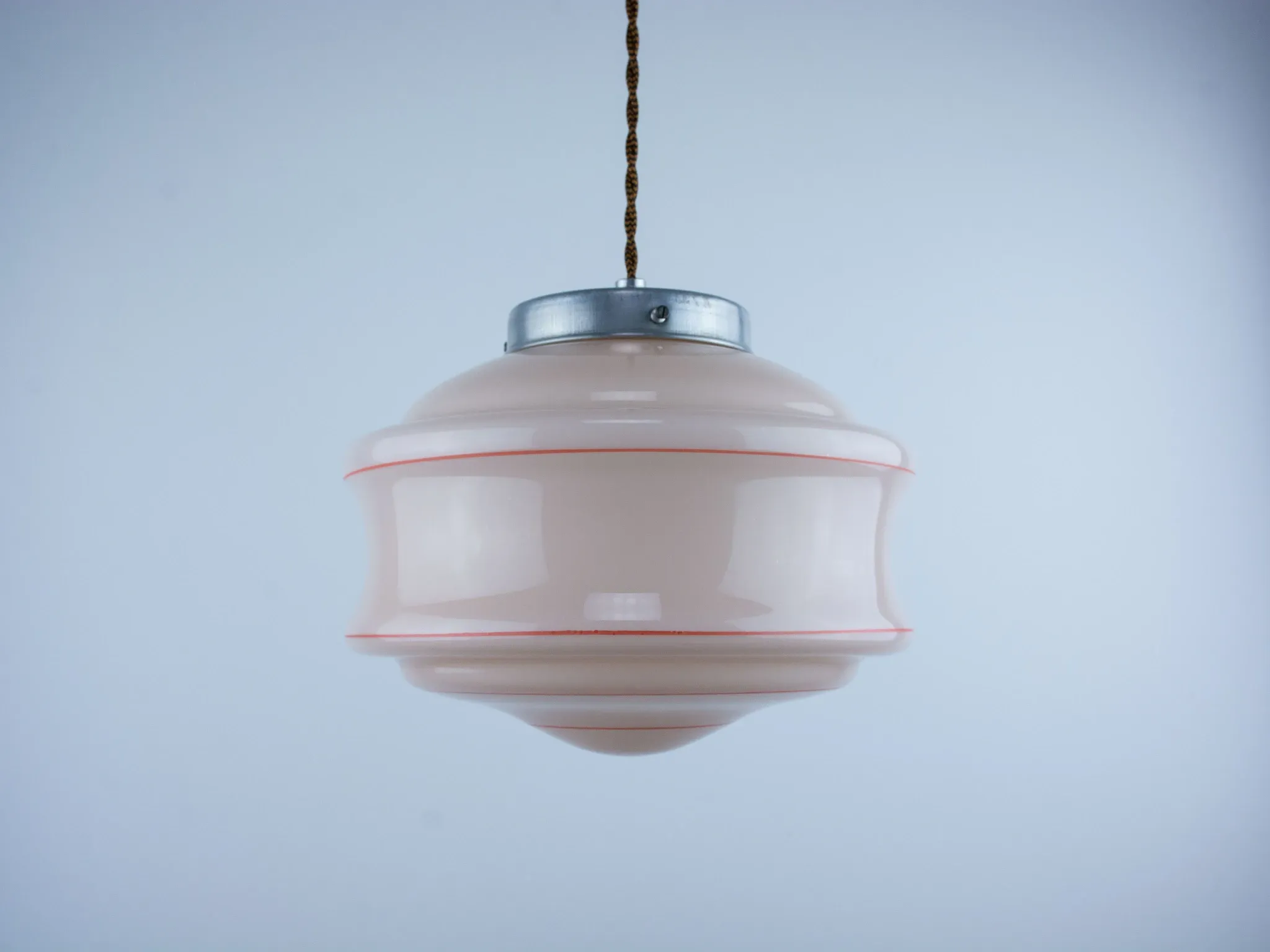 Vintage Art Deco Hanging Lamp, 1960s Pink Ceiling Light