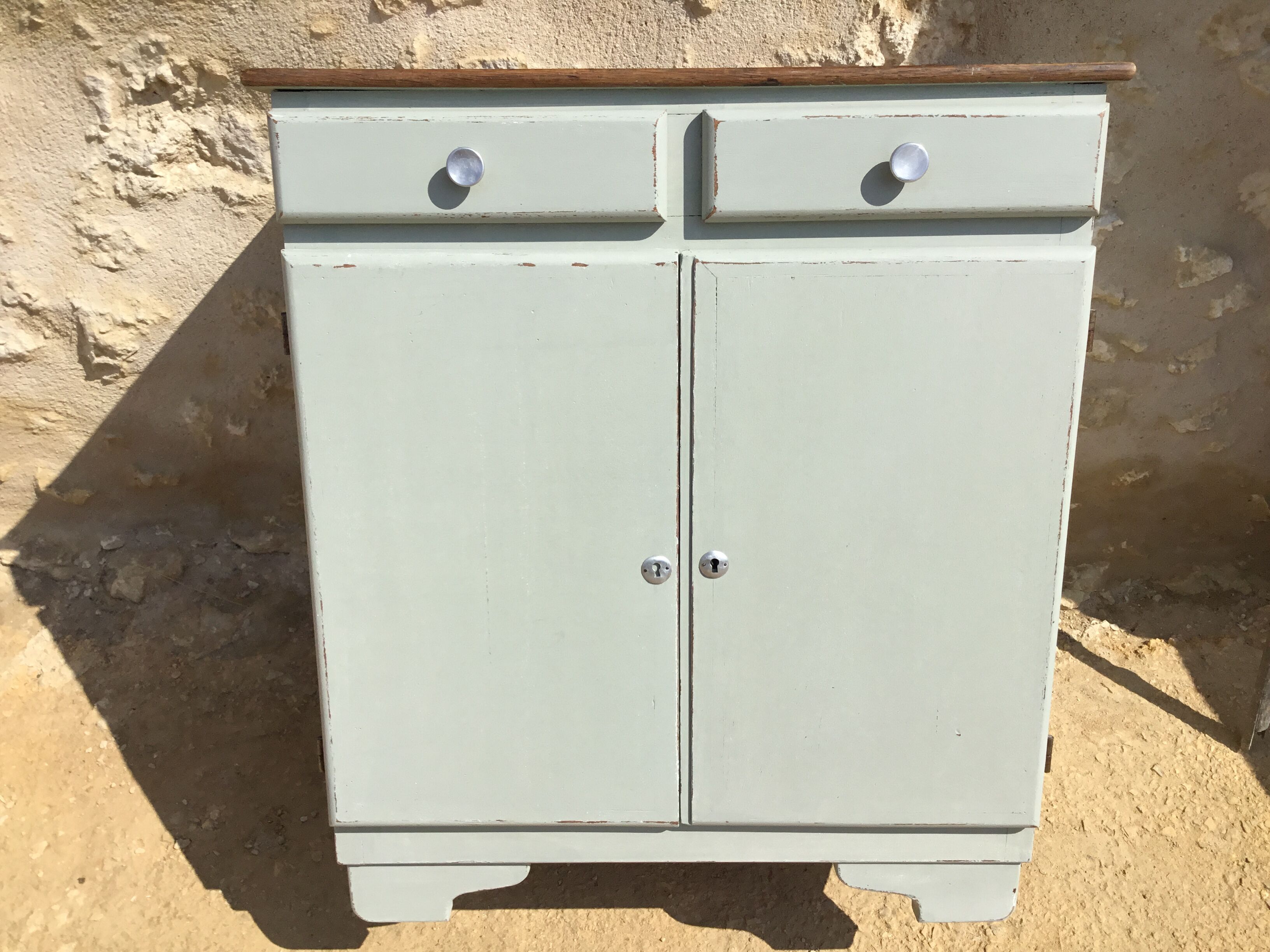 Sideboard in patinated oak and waxed top in natural wood