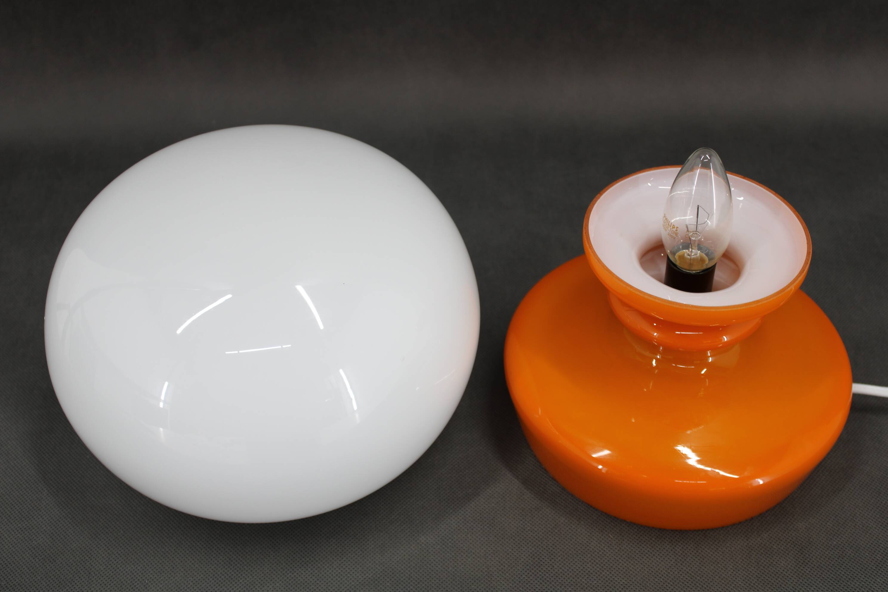 1970s Stepan Tabery Orange Glass Mushroom Table Lamp, Czechoslovakia