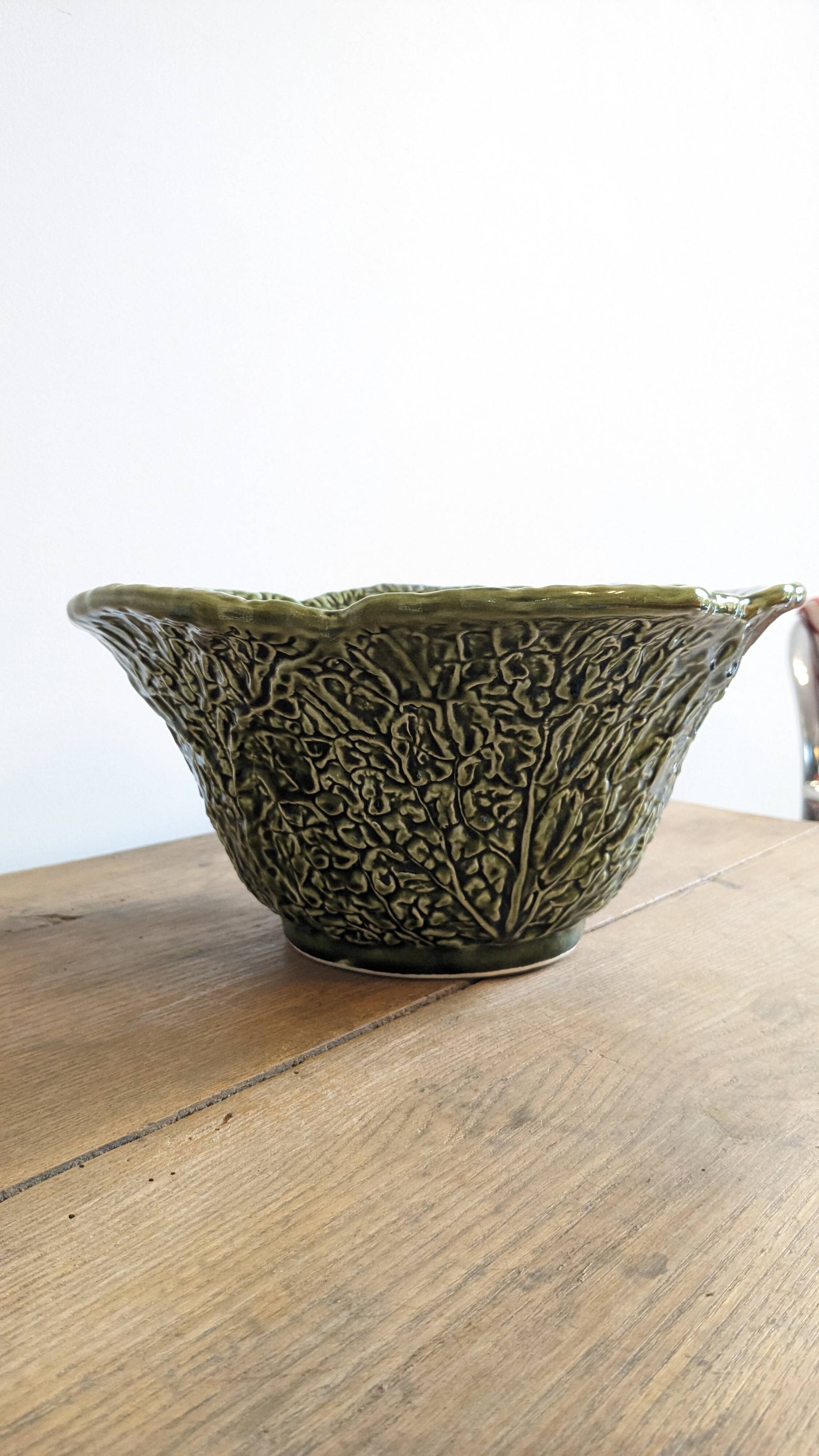 Saladier vintage chou vert en barbotine