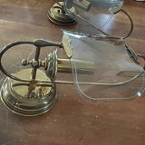 Pair of vintage brass and smoked glass wall lights