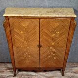 Curved Louis XV style armoire with floral marquetry, 20th century period.