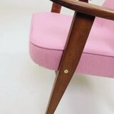 Pink Armchair Vintage Pastel wool fabric, Oak wood