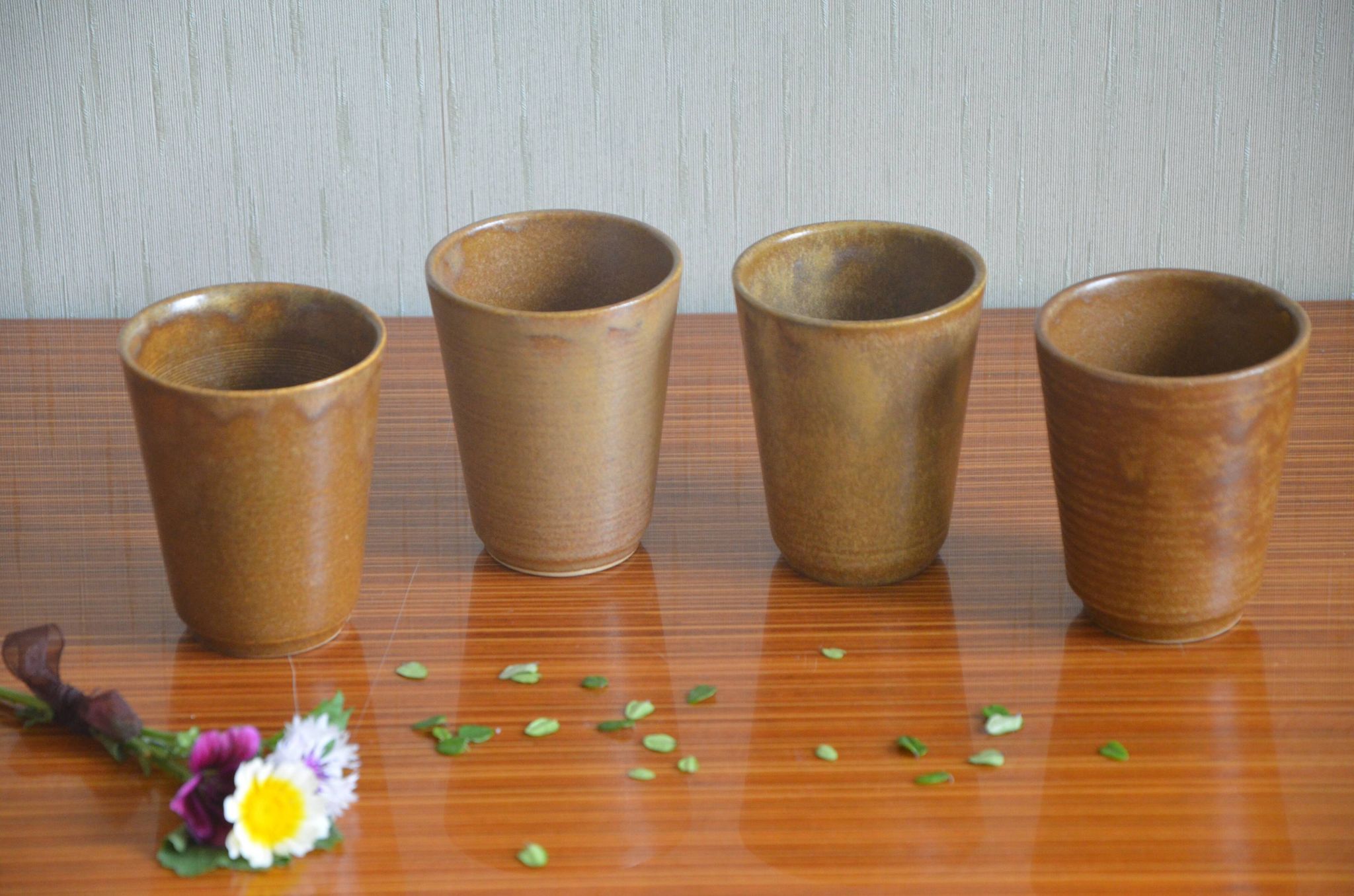 Set of 4 Digoin stoneware glasses
