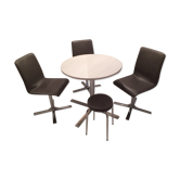 Table in white Formica, 3 chairs and 1 stool in gray leatherette