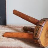 Tabouret d'appoint tripode bois massif Art-populaire vintage