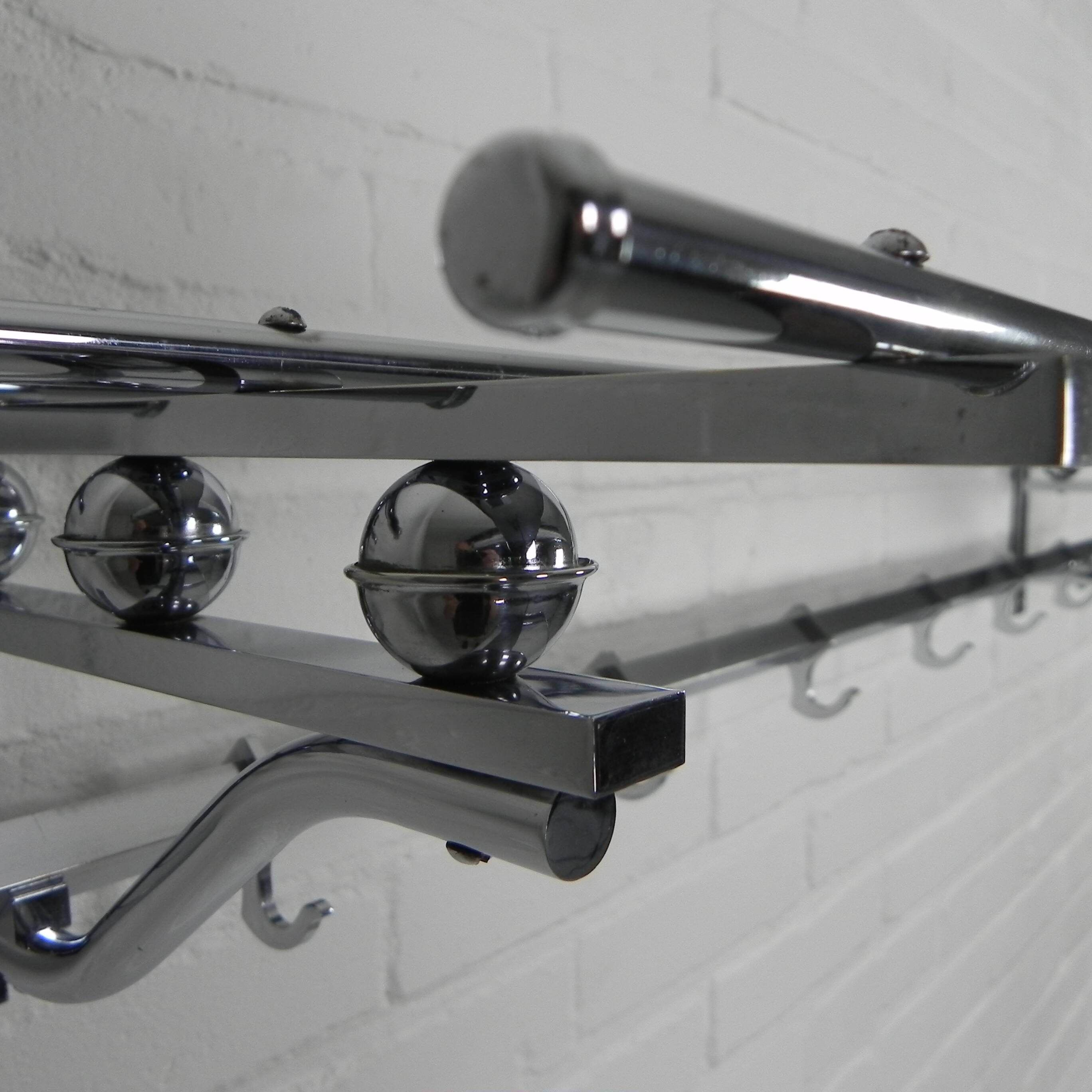 Art Deco wall coat rack with 6 hooks, 1930s