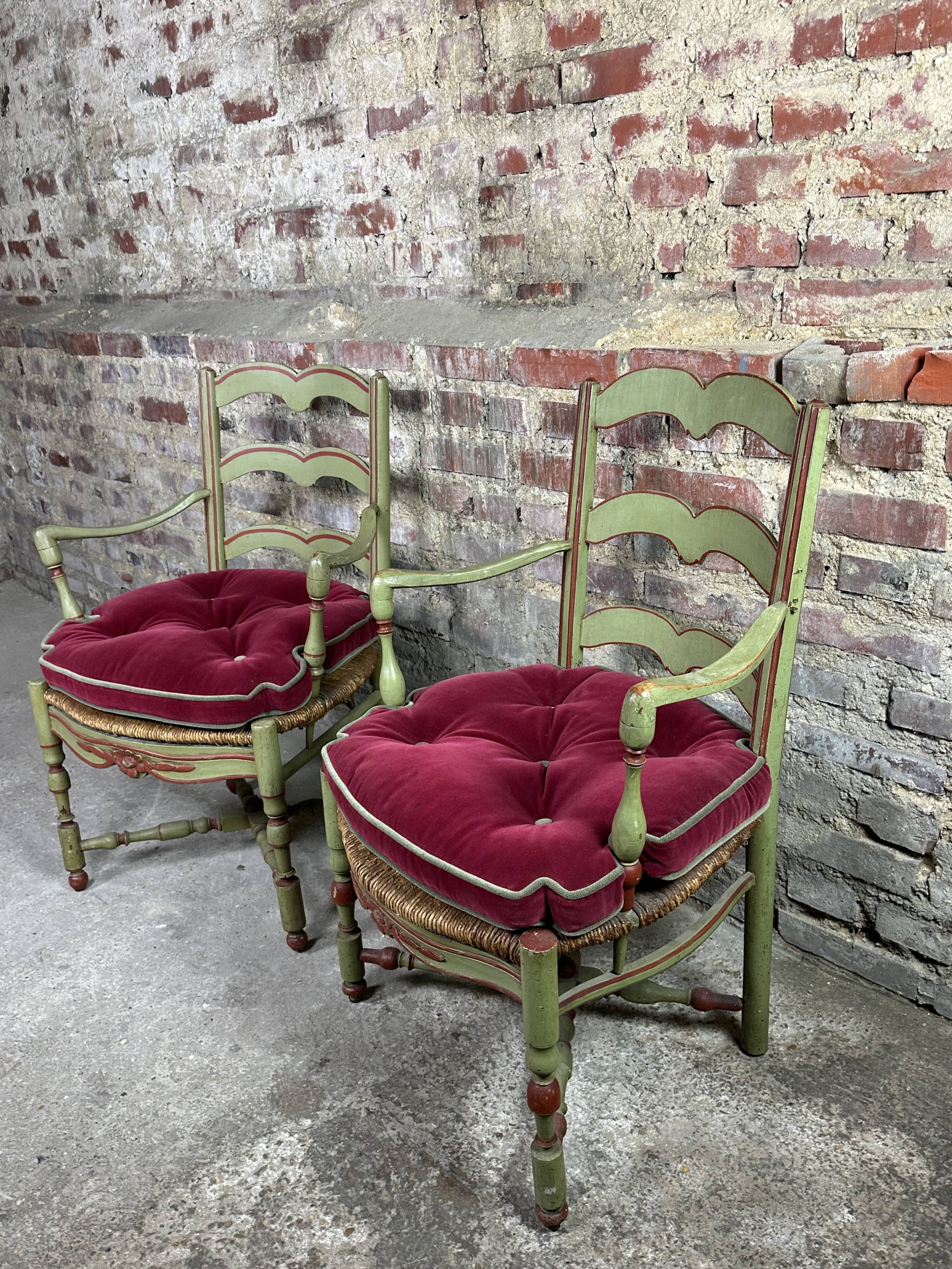Pair of provençal straw armchairs late nineteenth