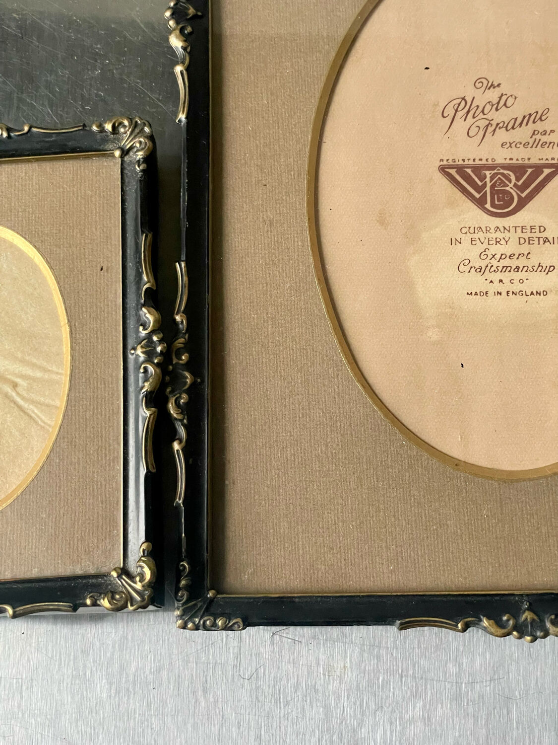 Pair of English Antique Metal Picture Frames in 2 different sizes