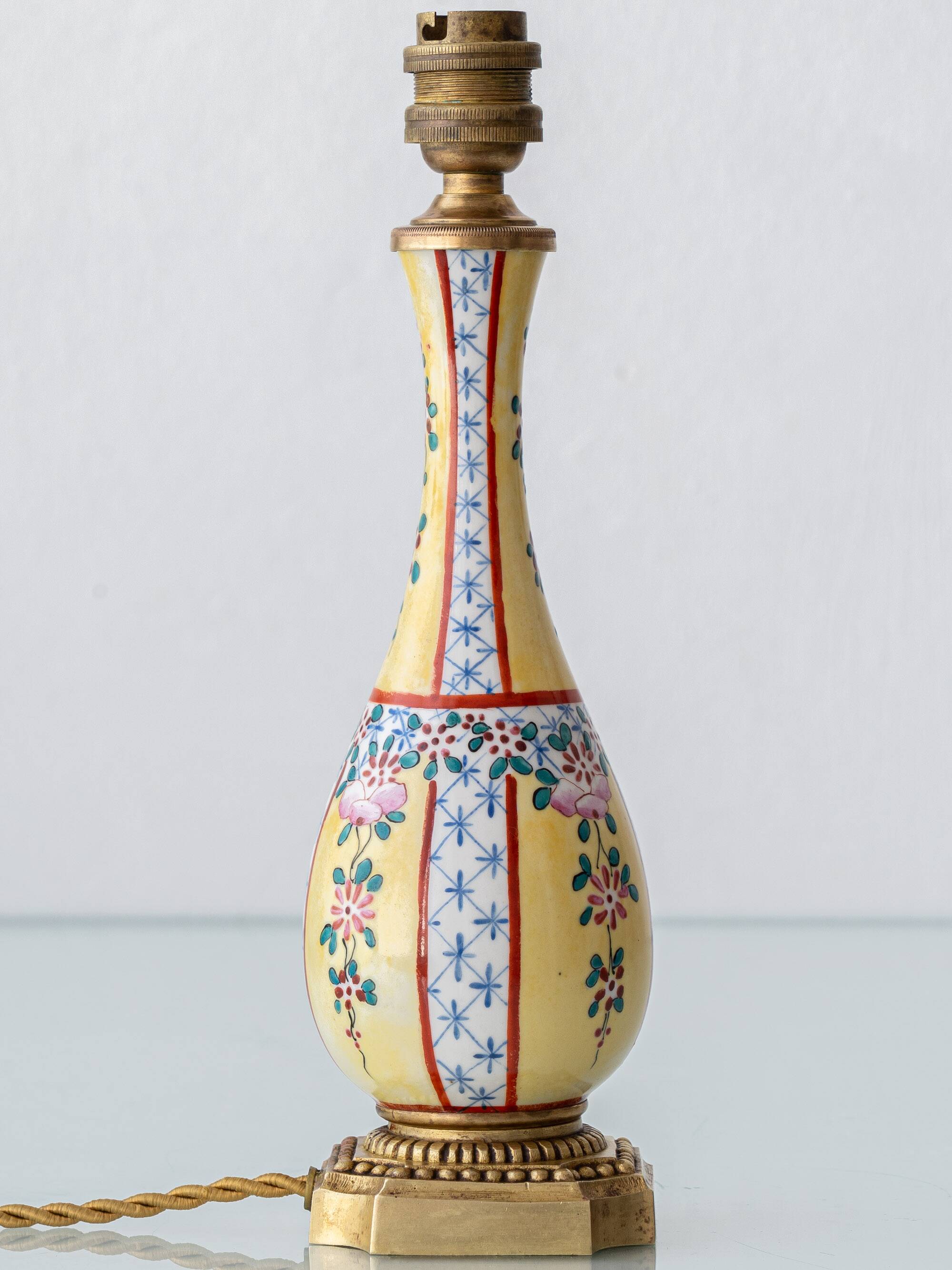 Hand-Painted Yellow Chinoiserie Porcelain Lamp, circa 1900