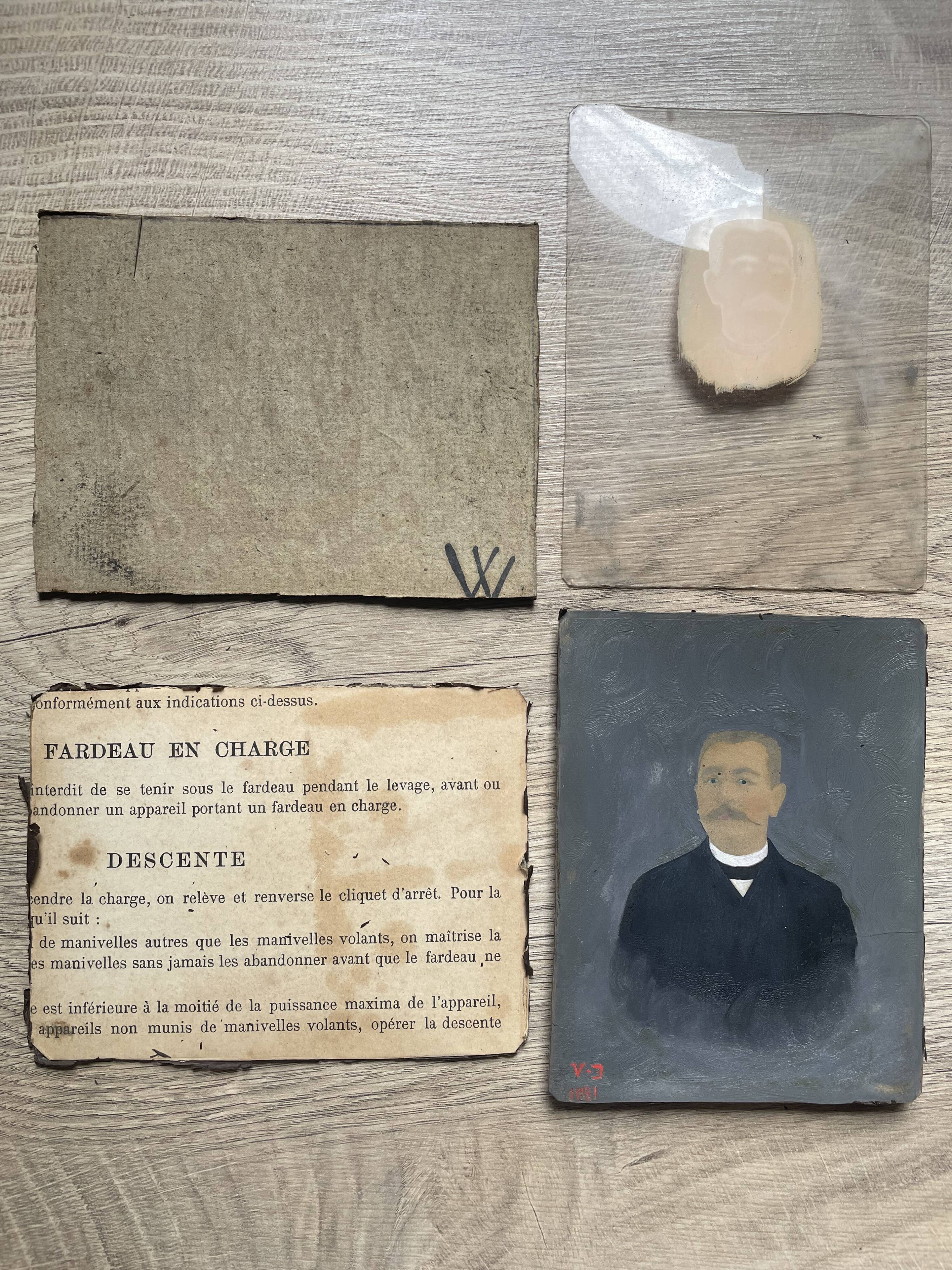 Portrait, photograph, ambrotype, hand painted, 19th century, signed EV, dated 1881, curved glass