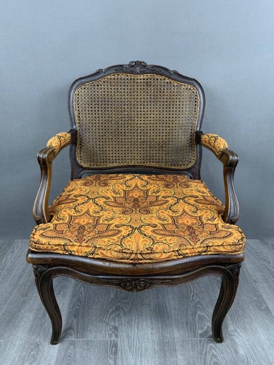 Pair of Louis XV Carved Wood Fluted Armchairs, Late 19th Century