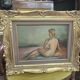 A Boyer: Oil on panel depicting a seated female nude from behind.